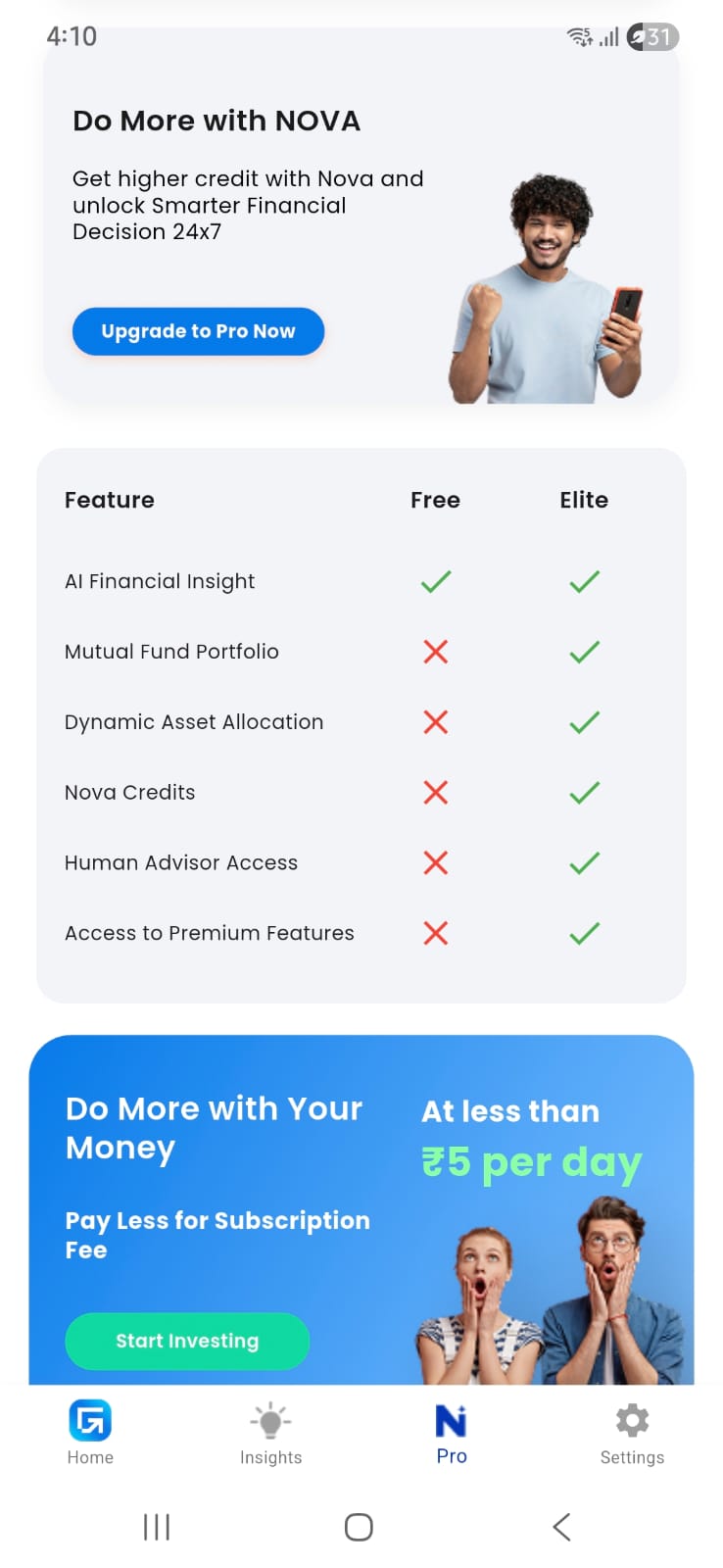 Premium features view in Genvest mobile app